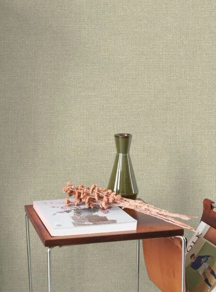 Flax - Plain Wallpaper - Vert Amande