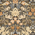 Fleurmont charcoal and orange floral damask wallpaper with lilies, tulips and acanthus scrollwork