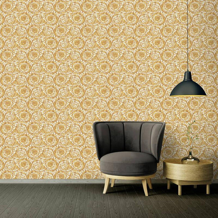 Versace Floral Garland Wallpaper - Gold/Beige