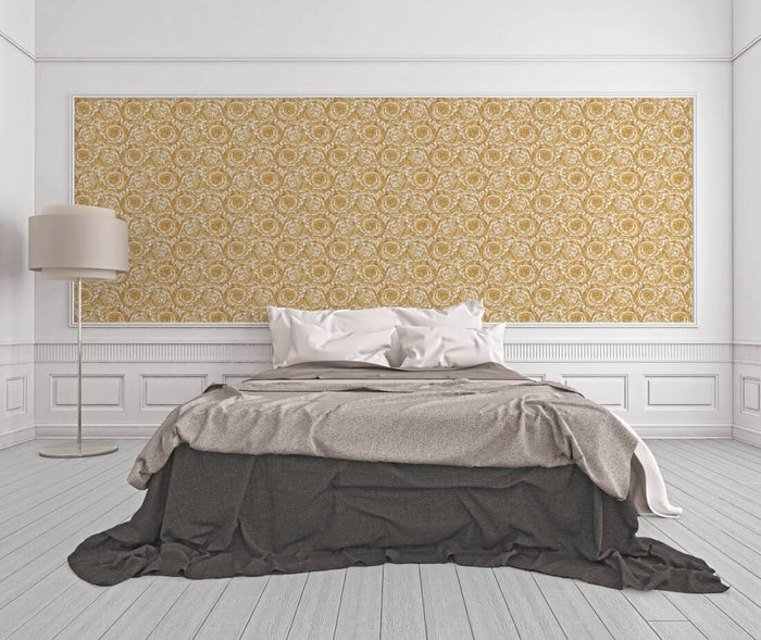 Versace Floral Garland Wallpaper - Gold/Beige