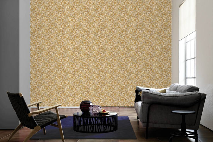 Versace Floral Garland Wallpaper - Gold/Beige