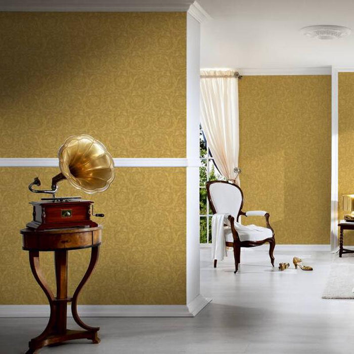 Versace Floral Garland Wallpaper - Gold/Yellow