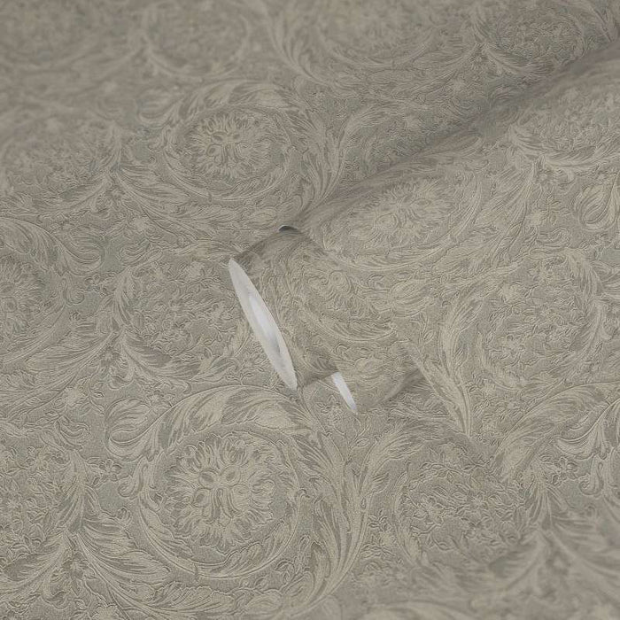 Versace Floral Garland Wallpaper - Silver/Grey-1