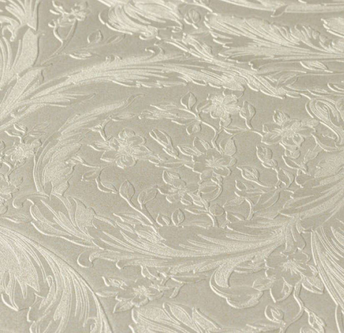 Versace Floral Garland Wallpaper - Silver/Grey-1