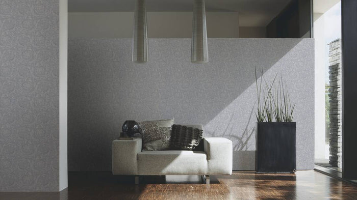 Versace Floral Garland Wallpaper - Silver/Grey