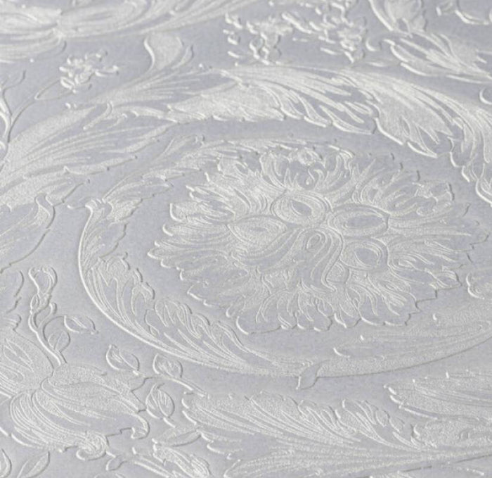 Versace Floral Garland Wallpaper - Silver/Grey