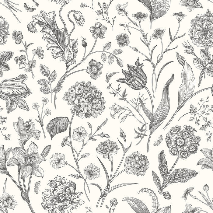 Floral Toile Wallpaper - Ebony