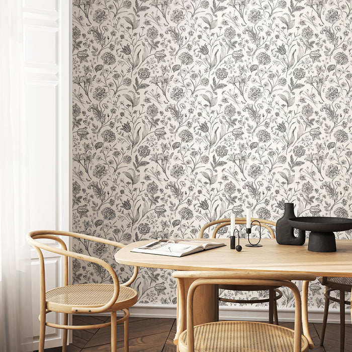 Floral Toile Wallpaper - Ebony