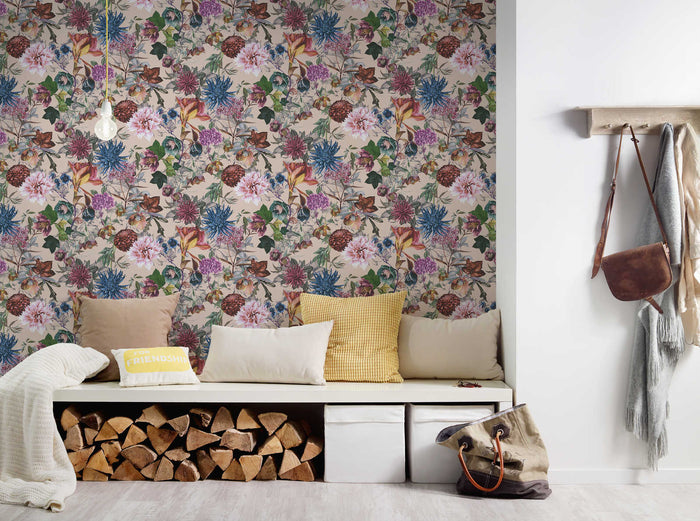 Floral Trails Wallpaper - Beige Pink