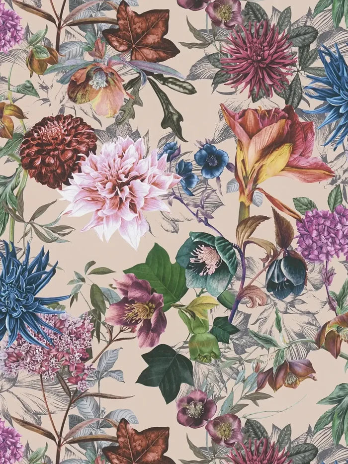 Floral Trails Wallpaper - Beige Pink