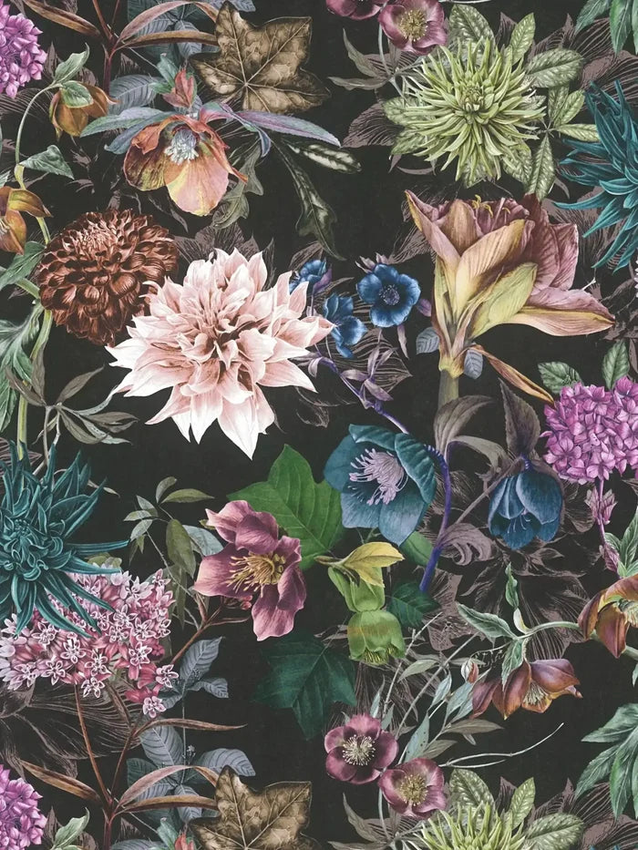 Floral Trails Wallpaper - Black + Multi