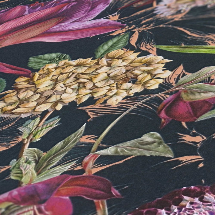 Floral Trails Wallpaper - Black + Pink