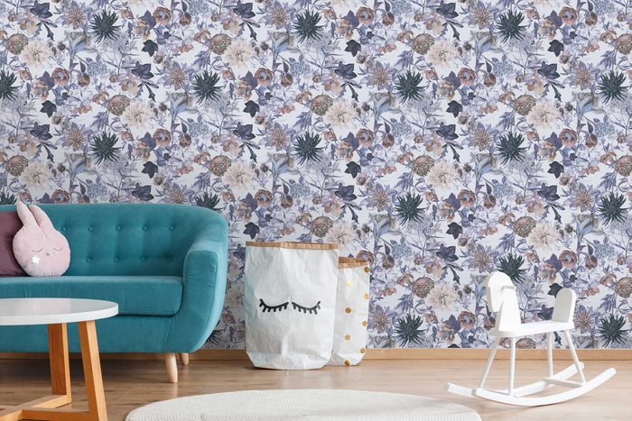 Floral Trails Wallpaper - White + Mauve