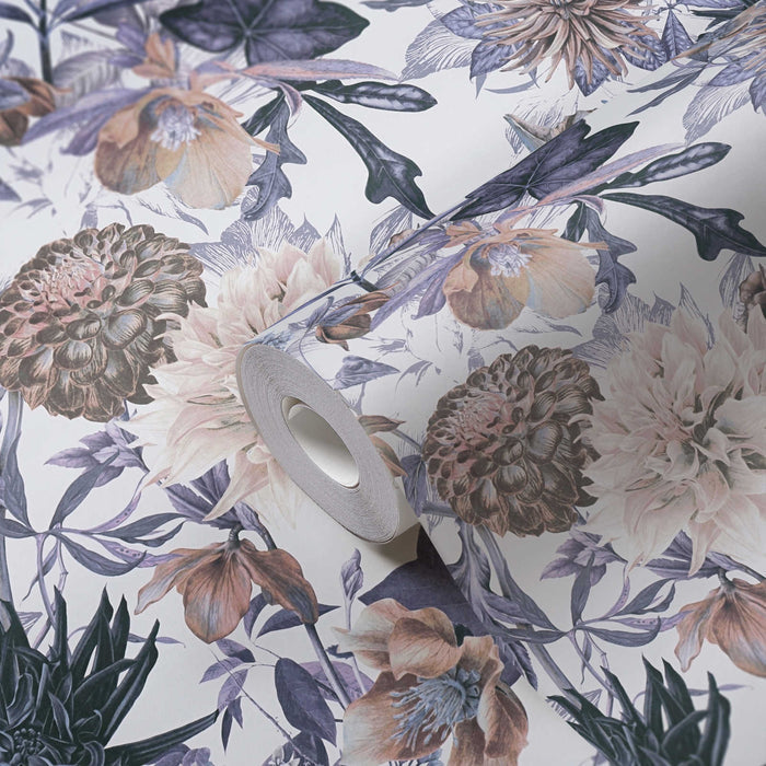 Floral Trails Wallpaper - White + Mauve