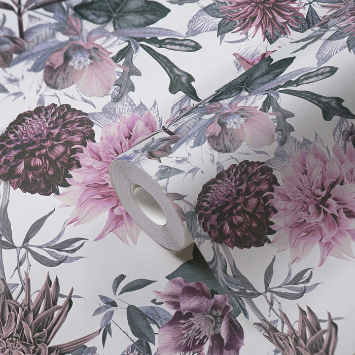 Floral Trails Wallpaper - White + Pink