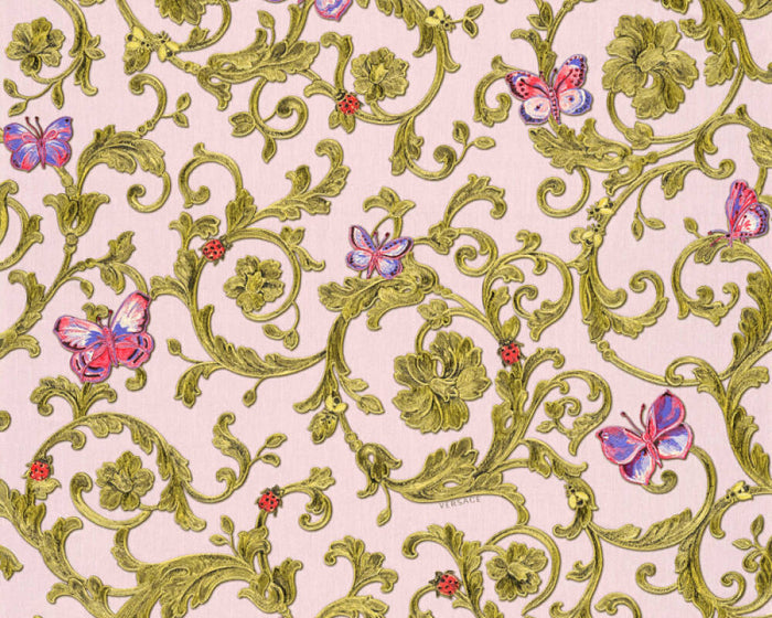 Versace Florals Wallpaper (Versace 3 Collection) - Green/Pink