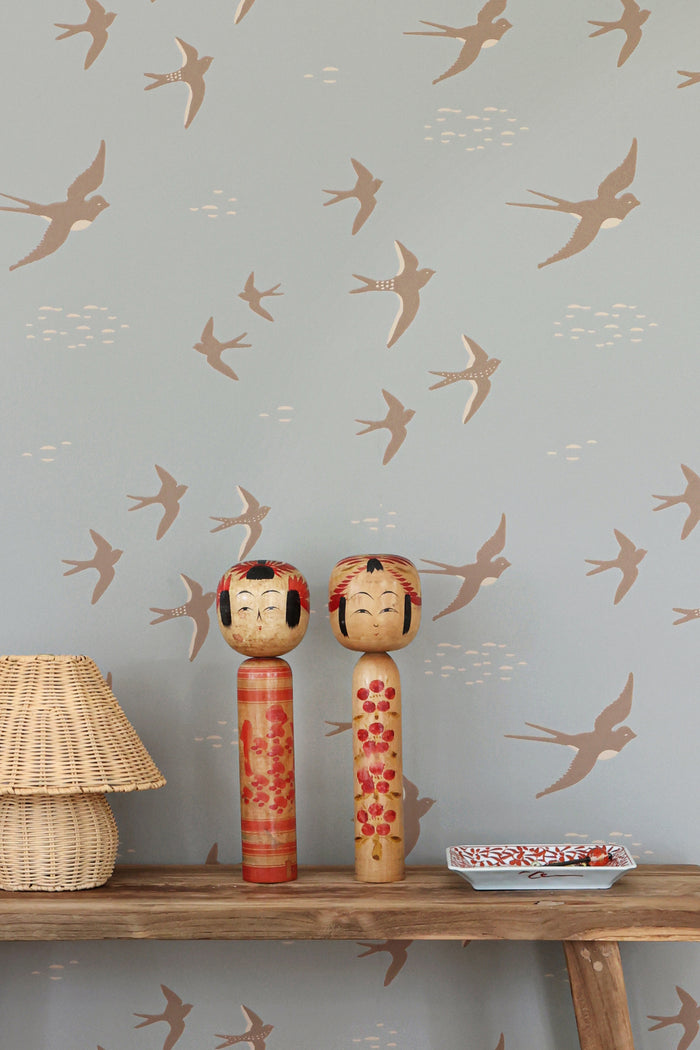 Follow The Wind Wallpaper - Sea Mist Blue styled room
