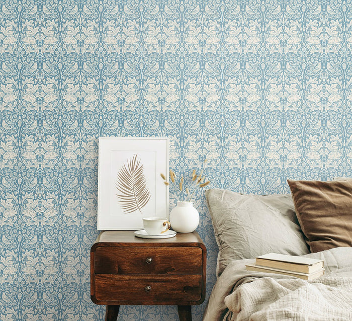 Forest Rabbit Wallpaper - Blue