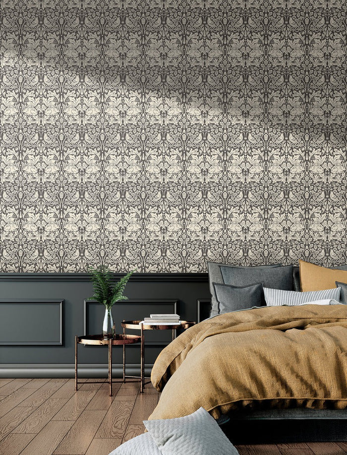 Forest Rabbit Wallpaper - Charcoal Grey