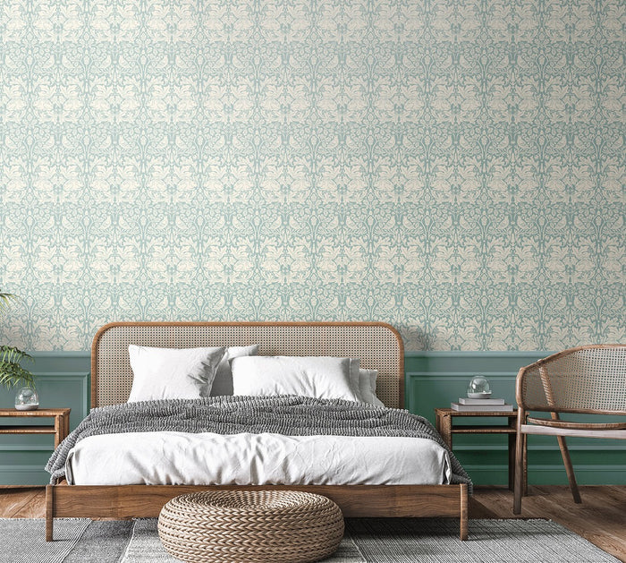 Forest Rabbit Wallpaper - Duck Egg Blue