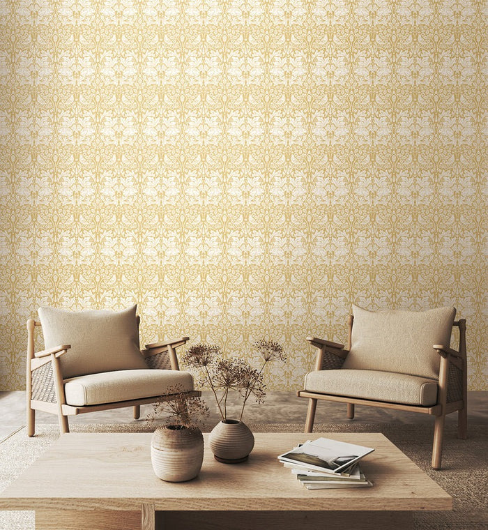 Forest Rabbit Wallpaper - Mustard