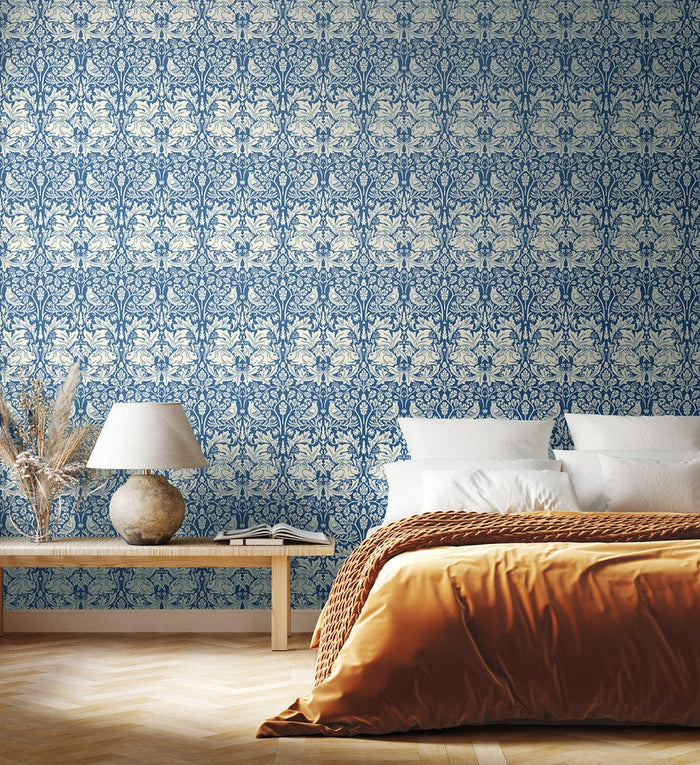 Forest Rabbit Wallpaper - Navy Blue
