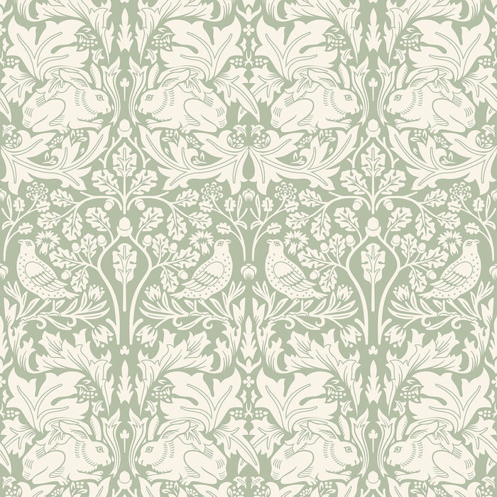 Forest Rabbit Wallpaper - Sage Green