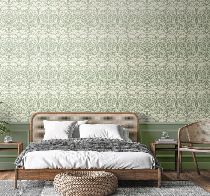 Forest Rabbit Wallpaper - Sage Green