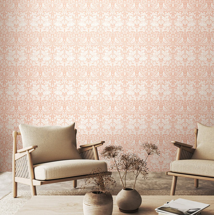 Forest Rabbit Wallpaper - Soft Pink
