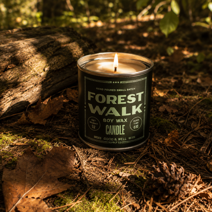 Charming Forest Walk Soy Candle from the Fall Collection, designed to make your space smell like a spa in the woods, minus the bugs and the bear!