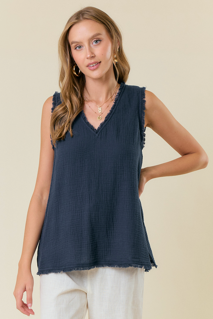 Frayed V-Neck Top