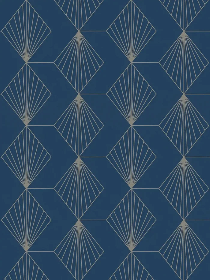 French Affair – Art Deco Wallpaper – Blue Silver