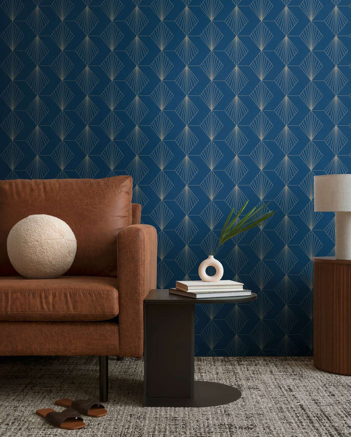 French Affair – Art Deco Wallpaper – Blue Silver