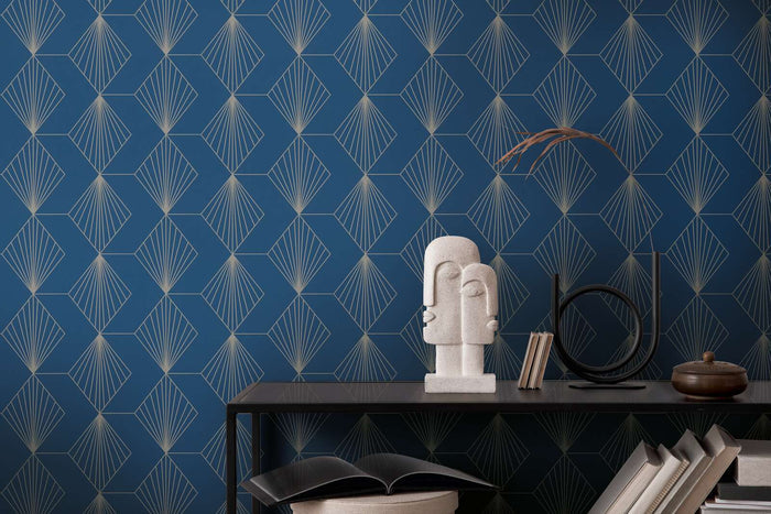 French Affair – Art Deco Wallpaper – Blue Silver