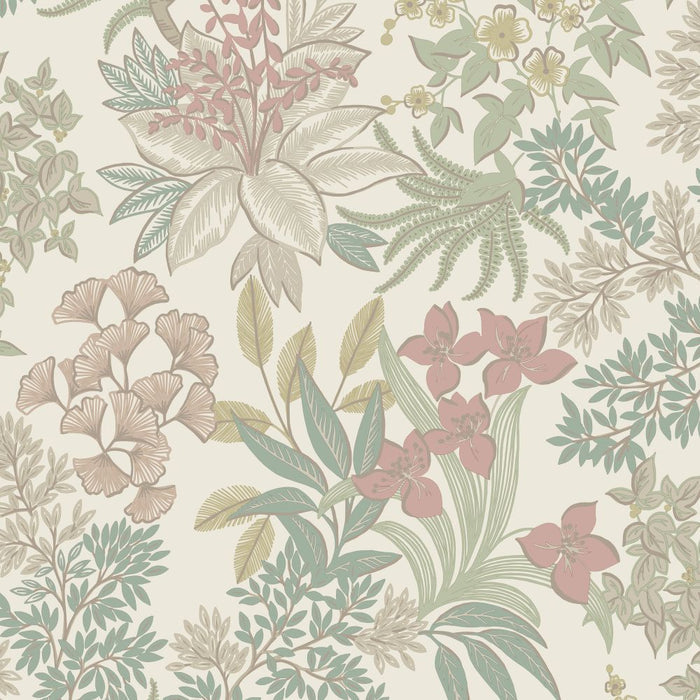 Full Bloom – Metallic Foliage Wallpaper – Cream Pink