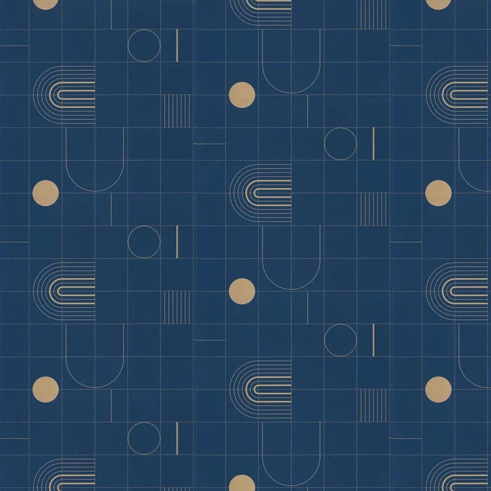 Golden Curves Wallpaper - Midnight Blue
