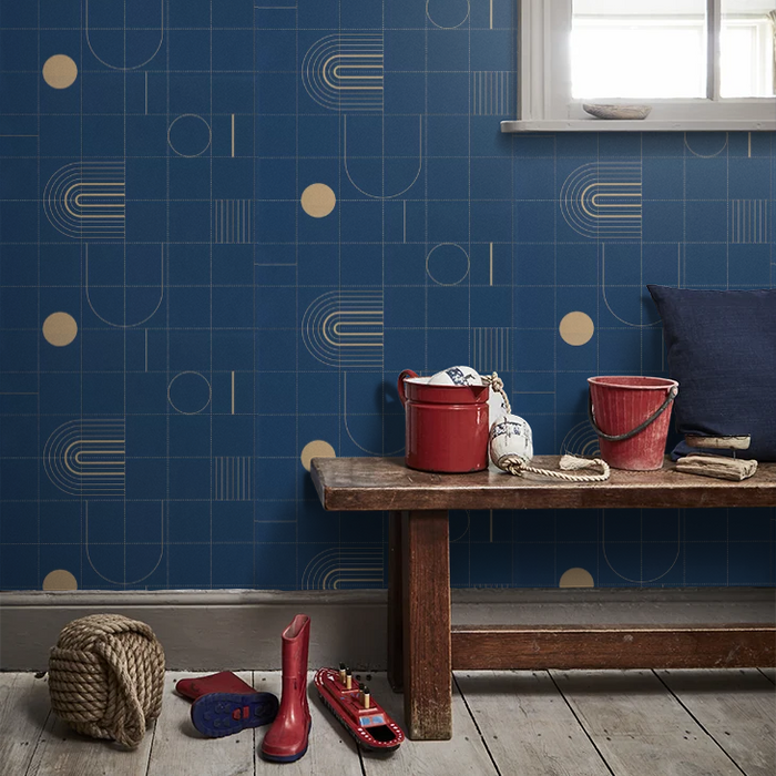 Golden Curves Wallpaper - Midnight Blue