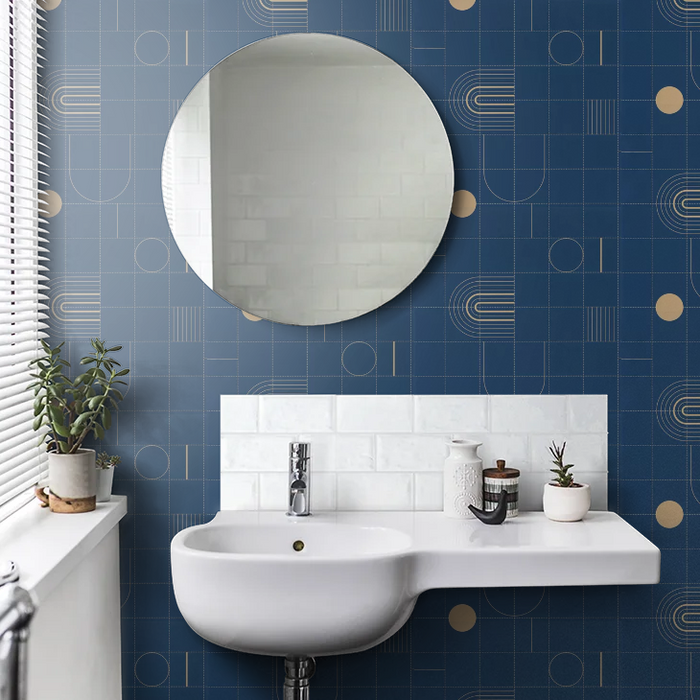 Golden Curves Wallpaper - Midnight Blue