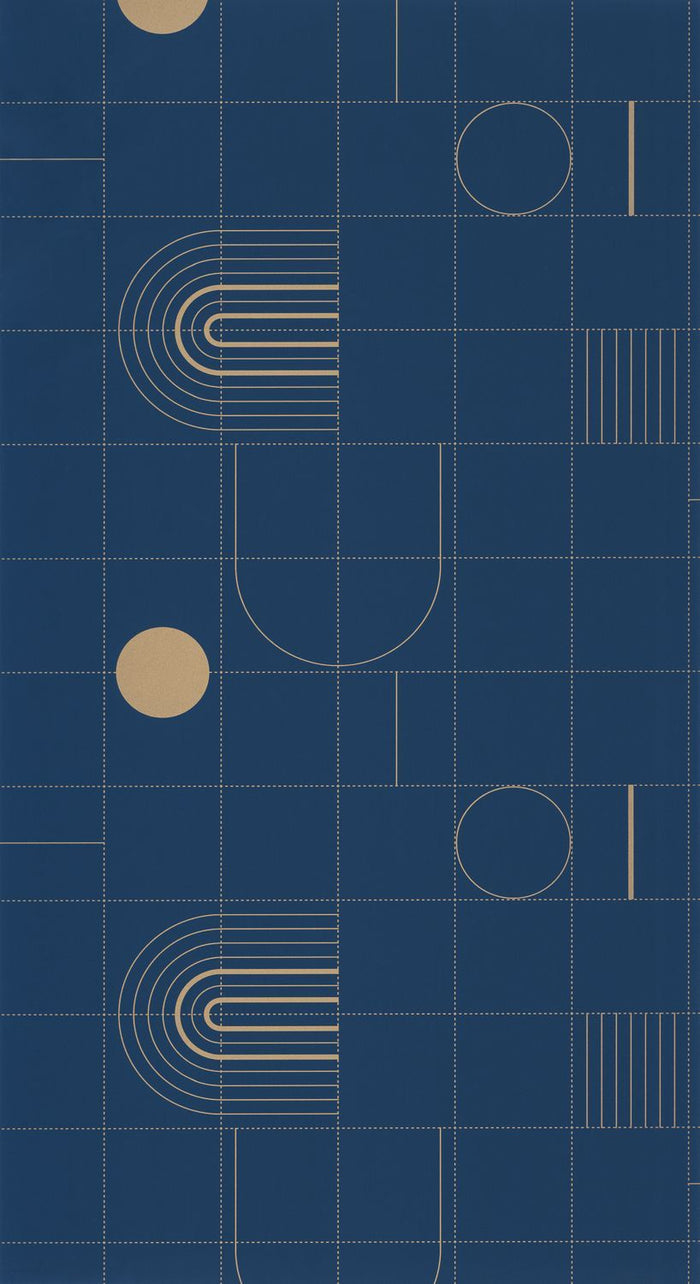 Golden Curves Wallpaper - Midnight Blue