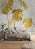 Golden Monstera - Custom Sized Wallpaper Mural (per m2)