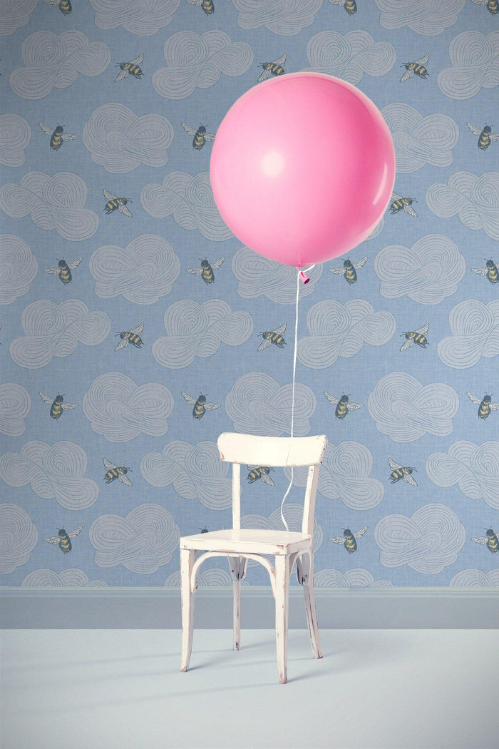 Hairy Bee Wallpaper - Baby Blue