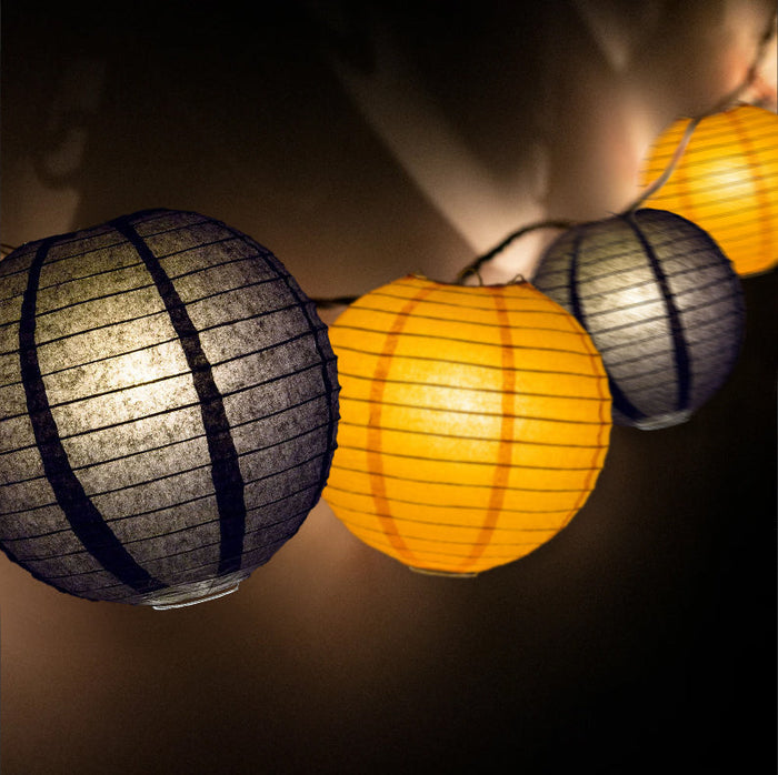 Halloween Black and Orange Paper Lantern String Light Party Decoration COMBO Kit (31 FT, EXPANDABLE, Black Cord) - Luna Bazaar | Boho & Vintage Style Decor