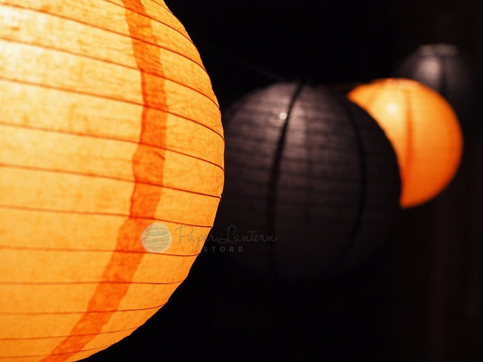 Halloween Black and Orange Paper Lantern String Light Party Decoration COMBO Kit (31 FT, EXPANDABLE, Black Cord) - LunaBazaar - Discover. Decorate. Celebrate.