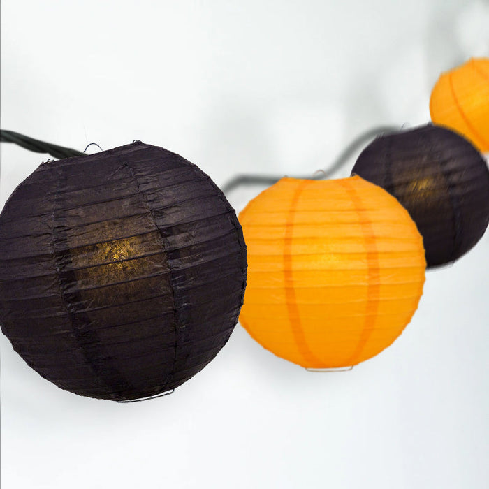 Halloween Black and Orange Paper Lantern String Light Party Decoration COMBO Kit (31 FT, EXPANDABLE, Black Cord) - Luna Bazaar | Boho & Vintage Style Decor