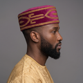 Hand-Beaded Nigerian Burgundy Velvet Cap