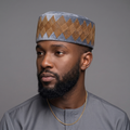 Hand-Beaded Nigerian Grey & Gold Velvet Cap