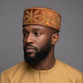 Handcrafted Copper Rust Velvet Beaded Cap with Gold Floral Motif
