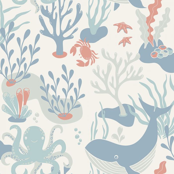 Havet - Whale Wallpaper - Blue