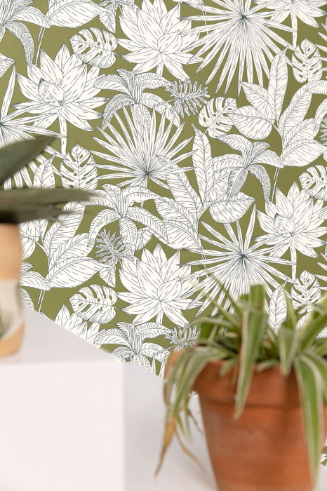 Hawai Wallpaper - Vert Khaki