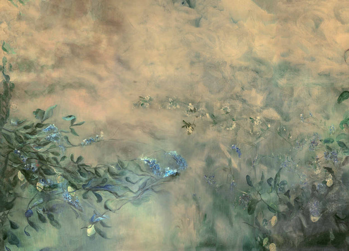 Heroidas Floral Oil Painting - Green - Custom Sized Wallpaper Mural (per m2)